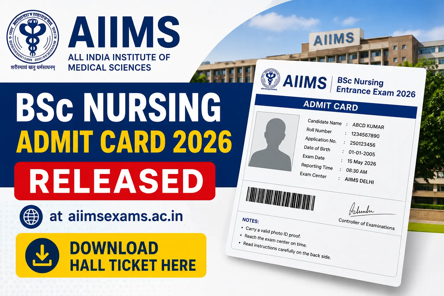 AIIMS BSc Nursing Admit Card 2026