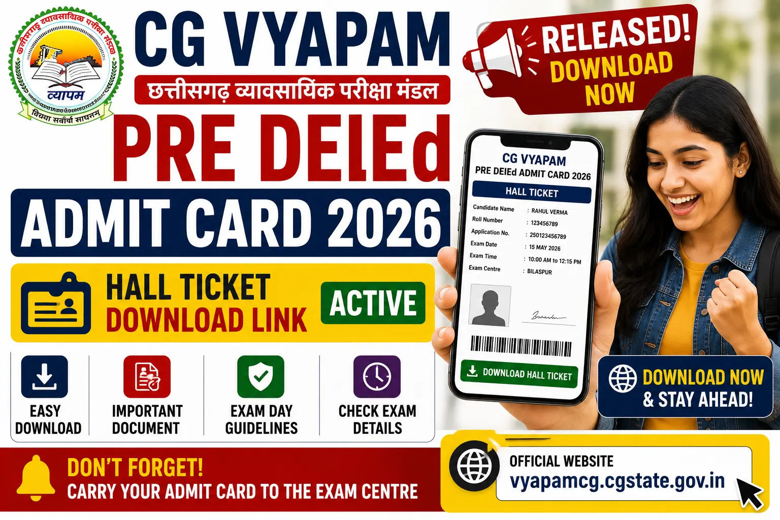 CG Vyapam Pre DElEd Admit Card 2026