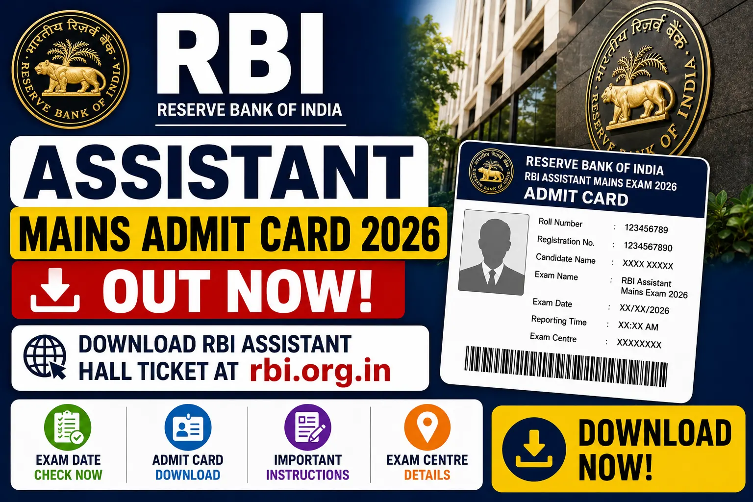 RBI Assistant Mains Admit Card 2026