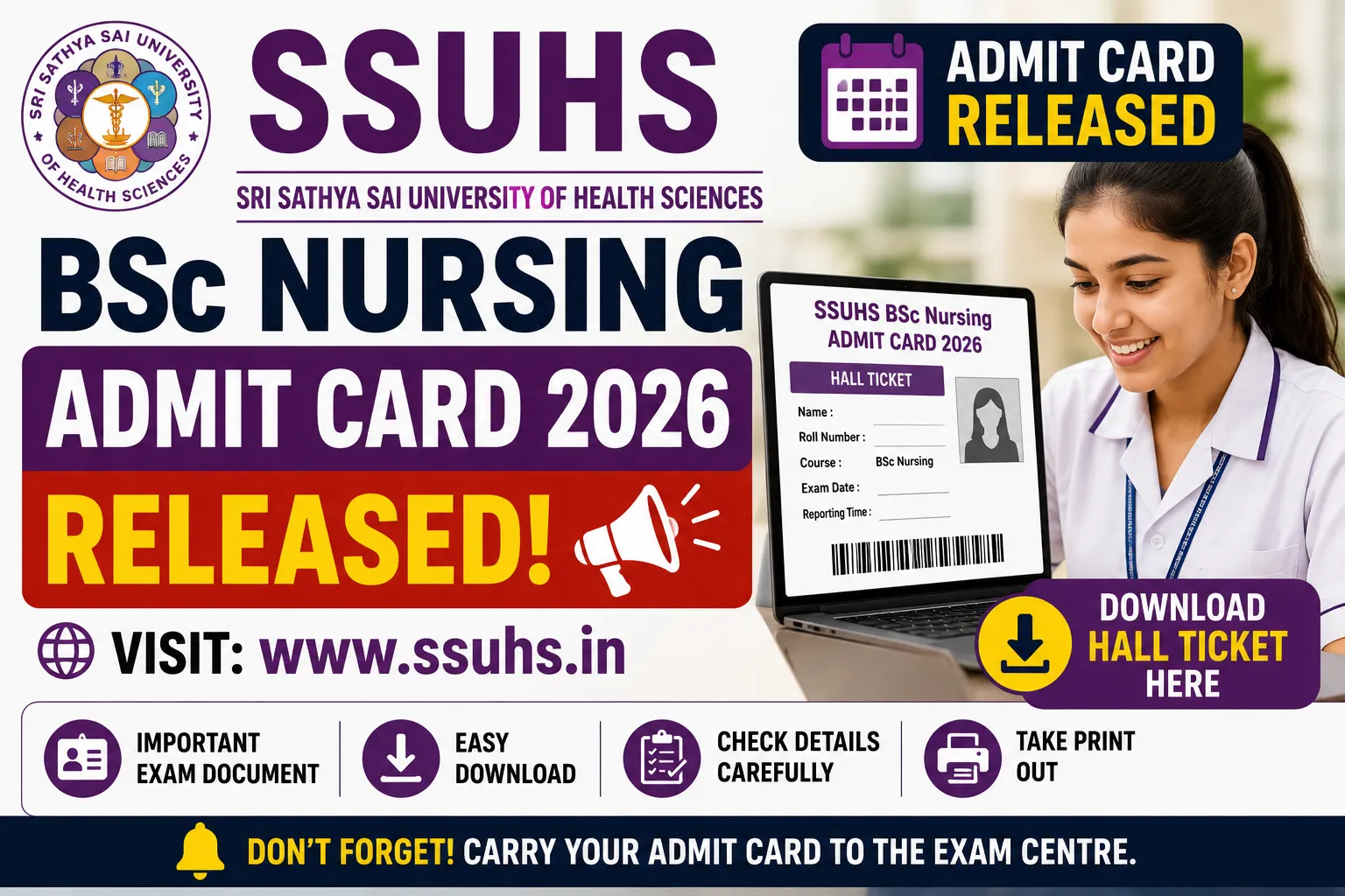 SSUHS BSc Nursing Admit Card 2026