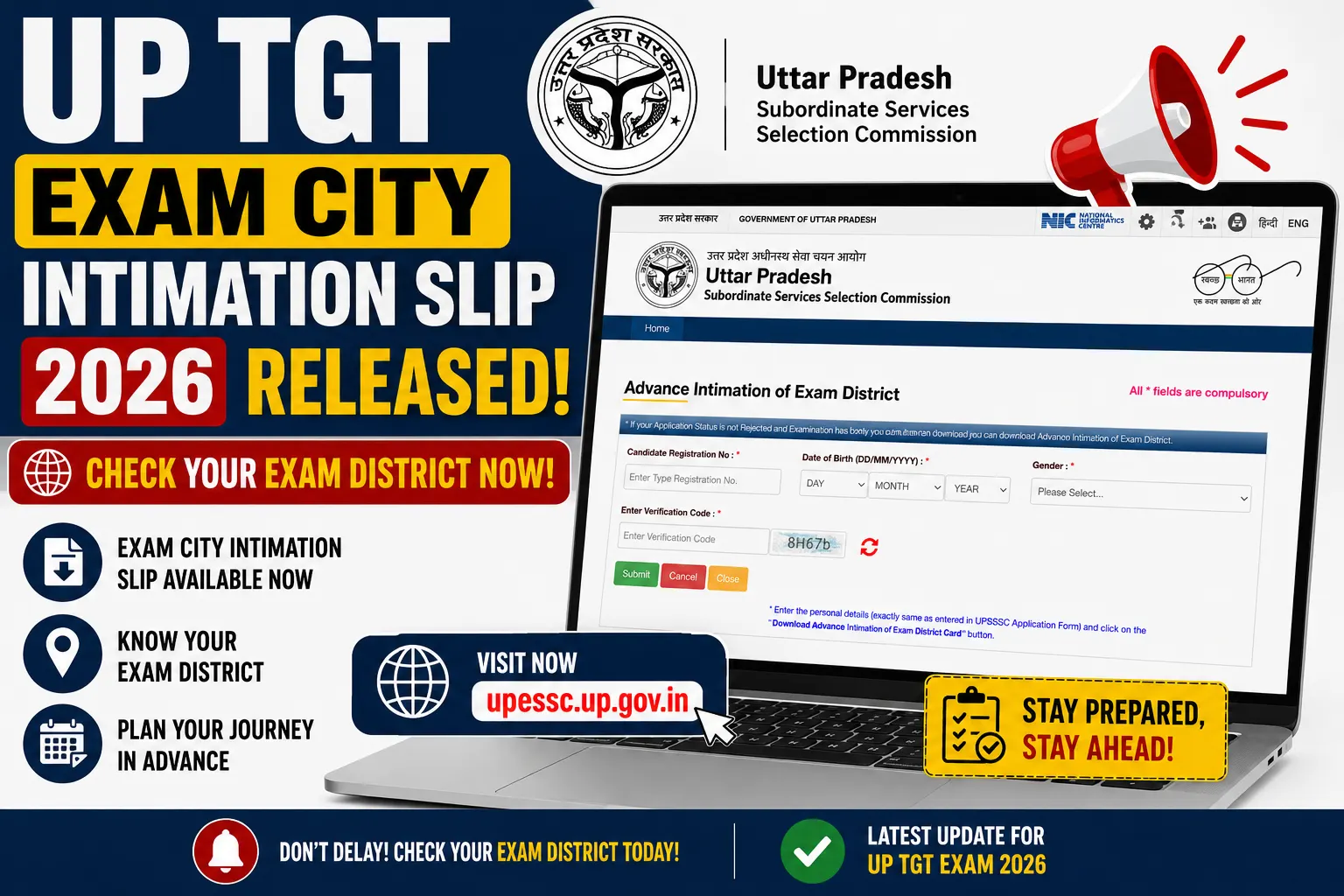 UP TGT Exam City Intimation Slip 2026