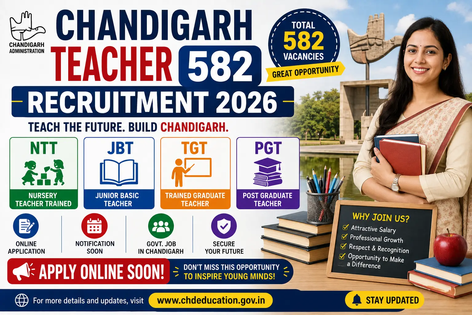 Chandigarh Teacher 582 Recruitment 2026