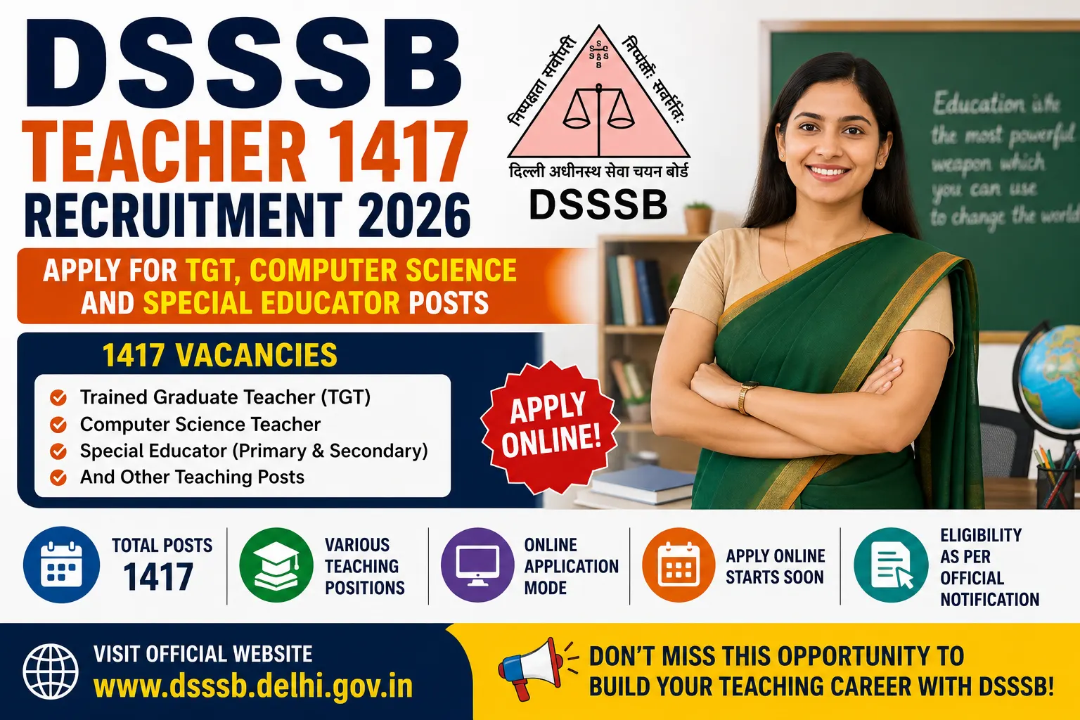 DSSSB Teacher 1417 Recruitment 2026