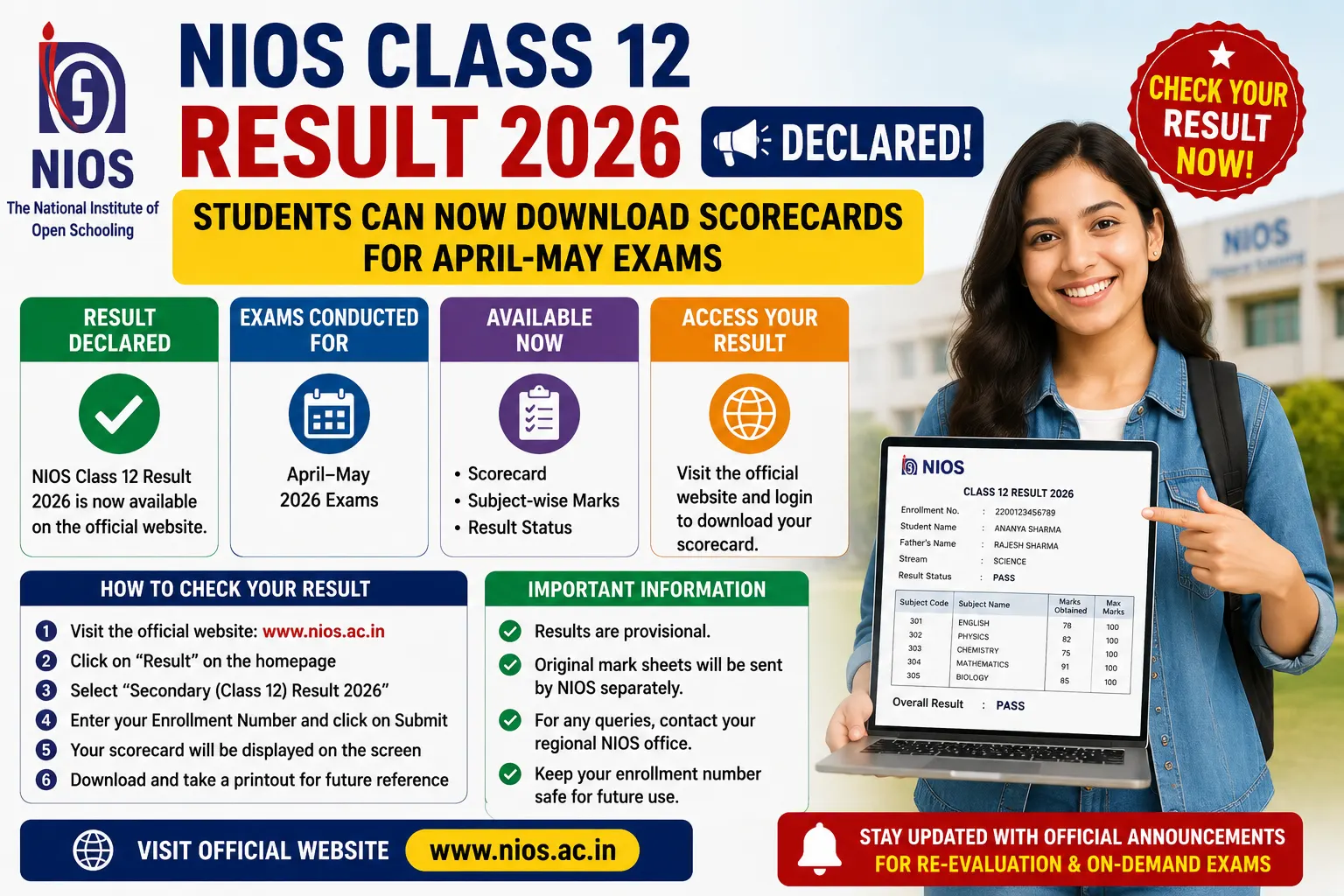 NIOS Class 12 Result 2026