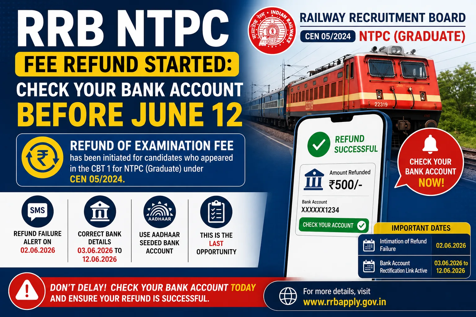RRB NTPC Fee Refund Started