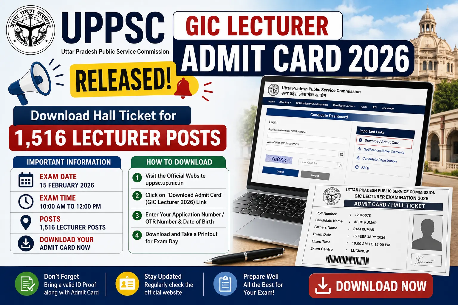 UPPSC GIC Lecturer Admit Card 2026