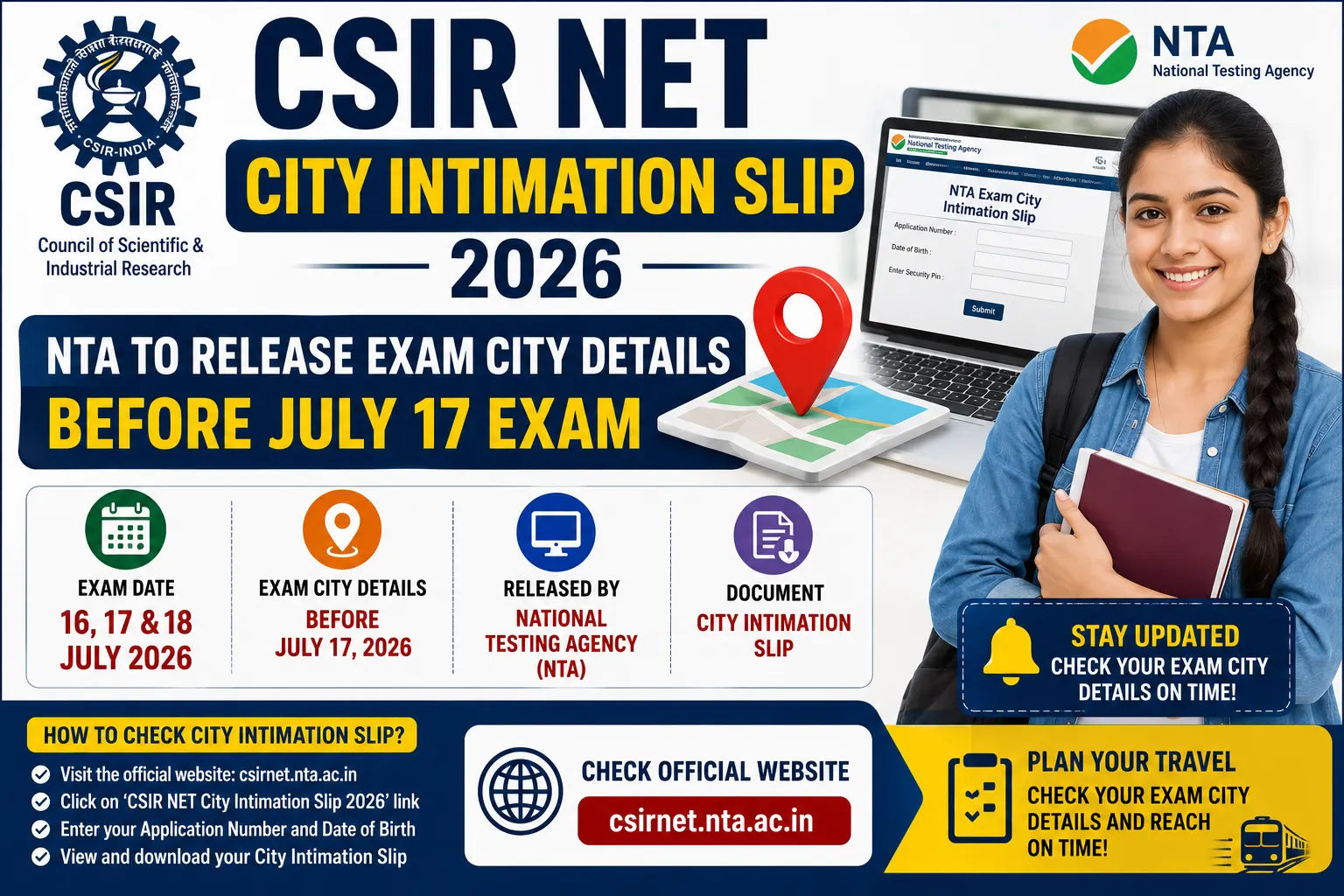 CSIR NET City Intimation Slip 2026