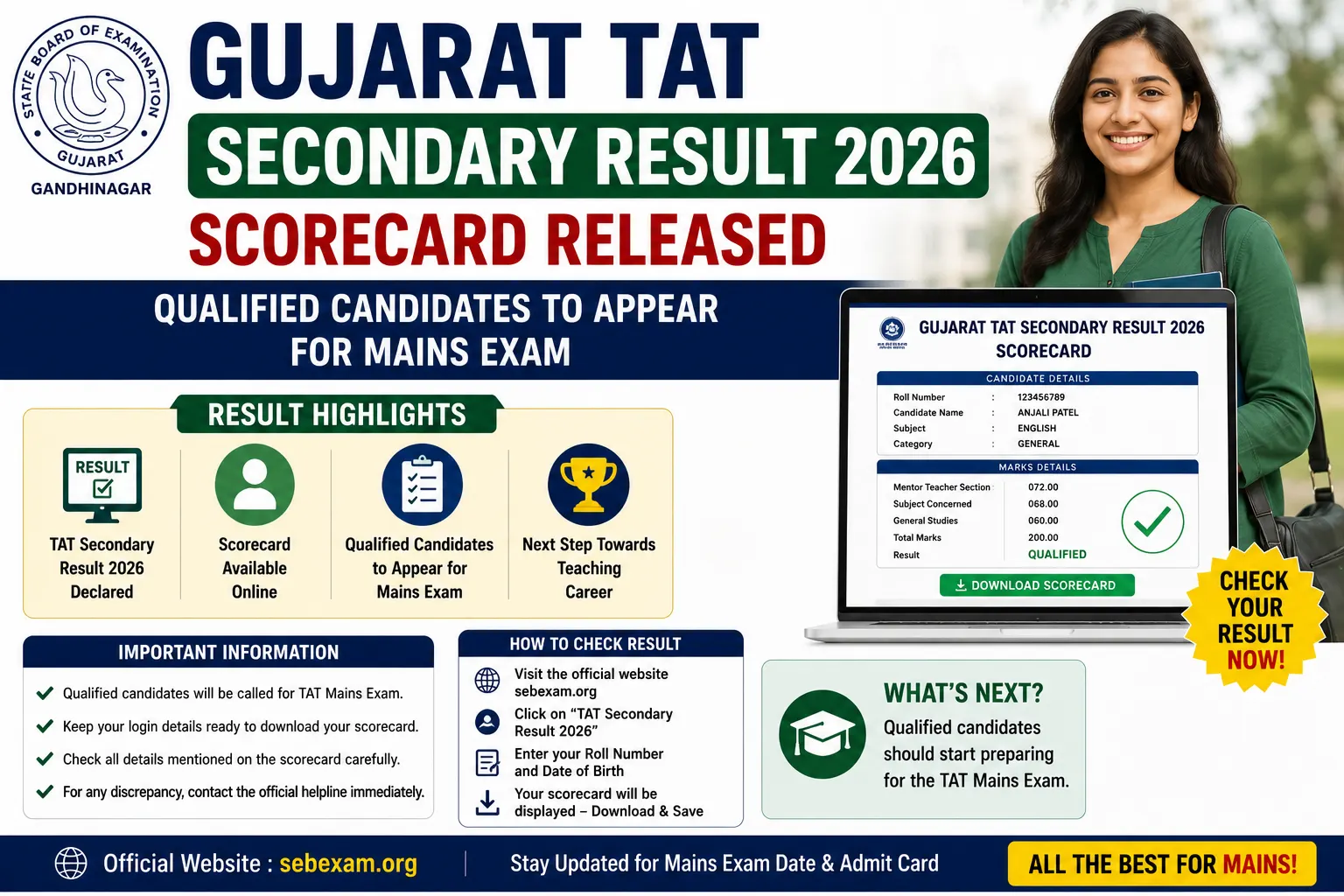 Gujarat TAT Secondary Result 2026