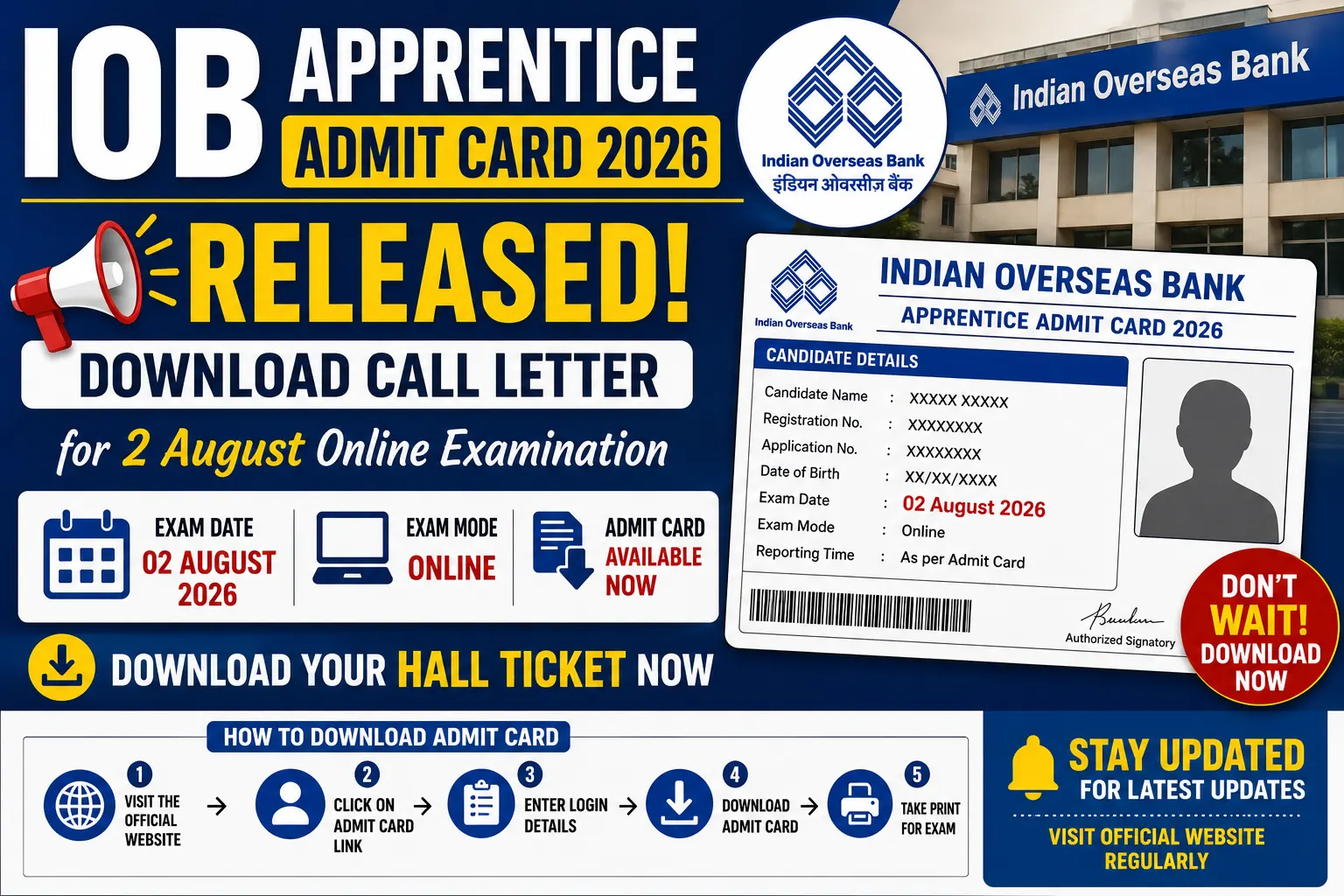 IOB Apprentice Admit Card 2026