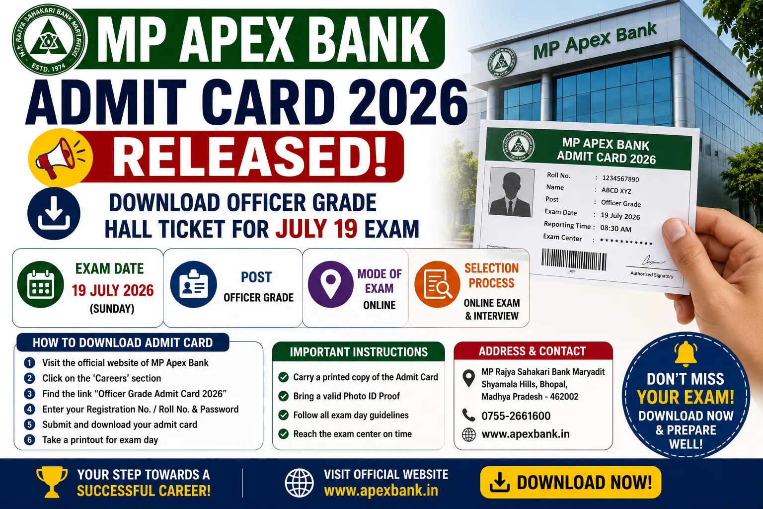 MP Apex Bank Admit Card 2026