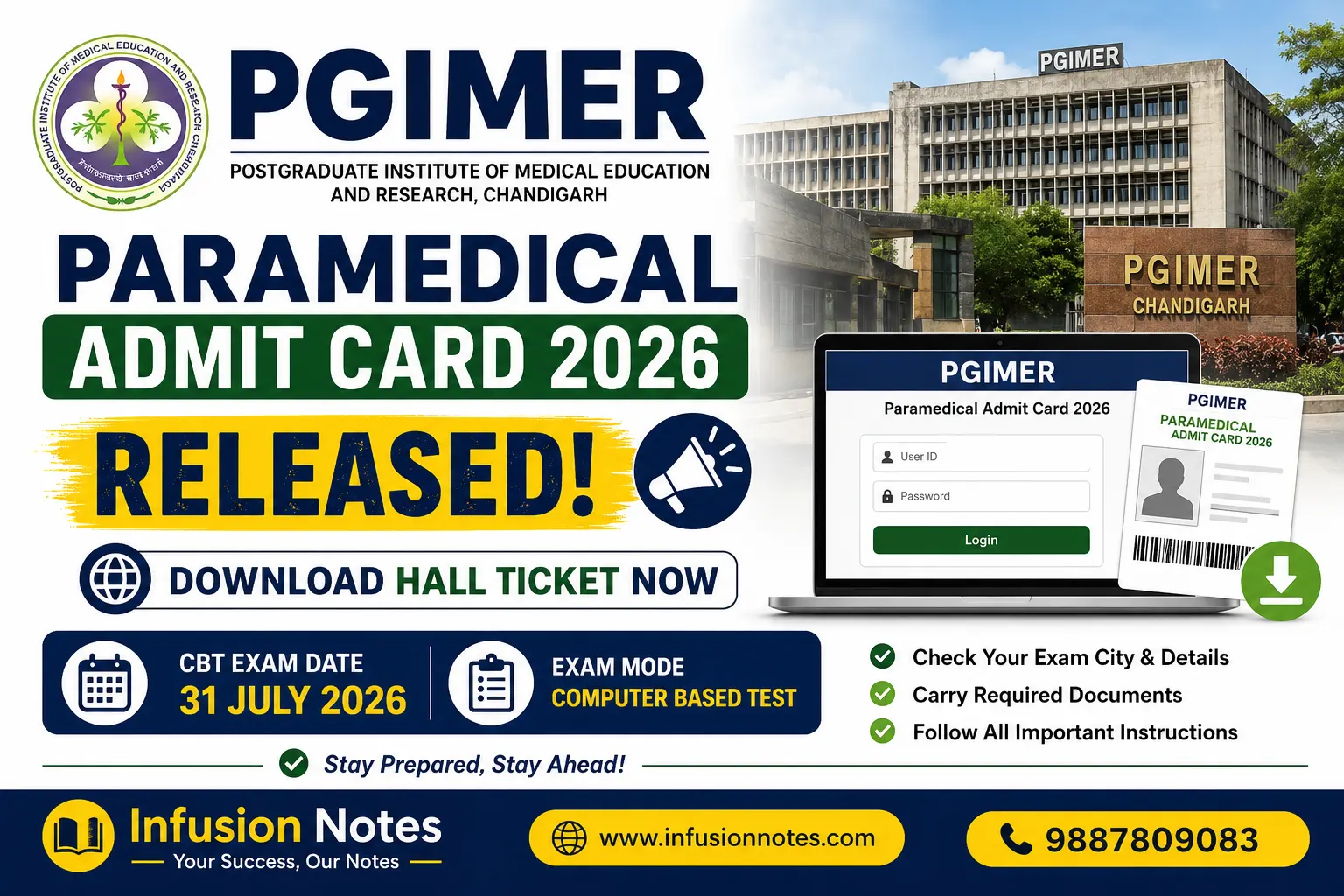 PGIMER Paramedical Admit Card 2026