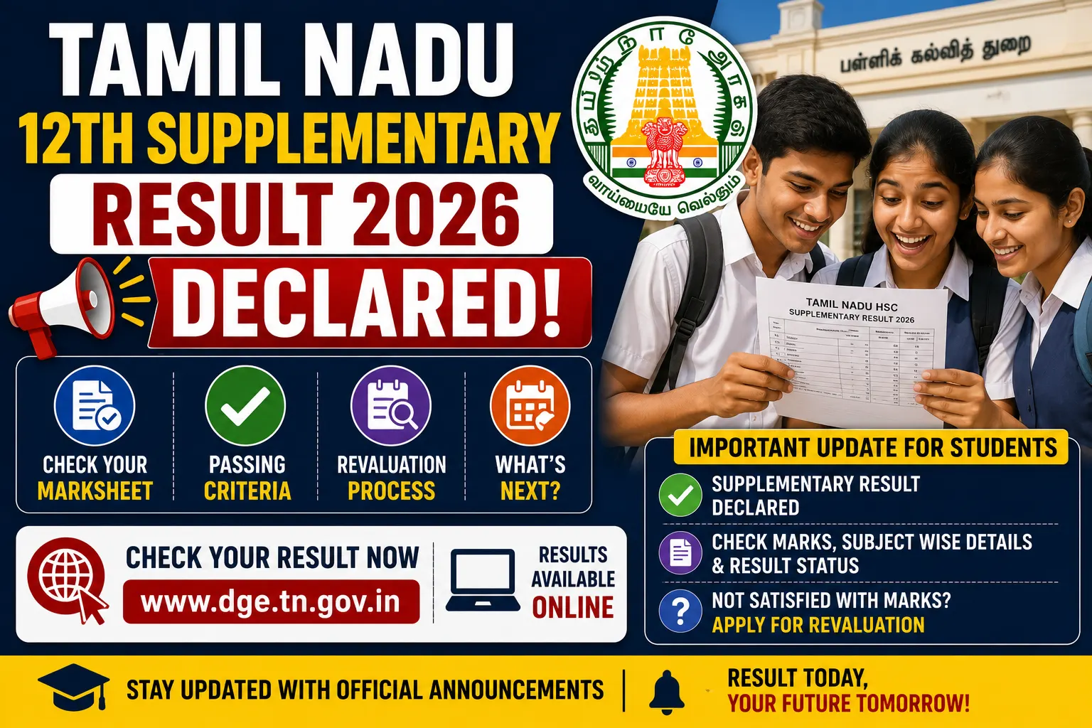 Tamil Nadu 12th Supplementary Result 2026